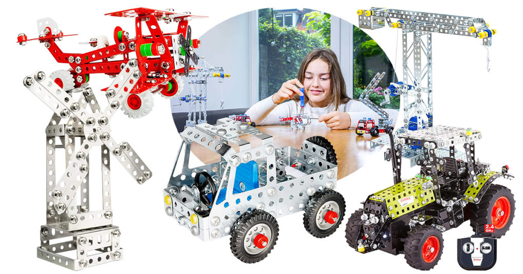 Technik Kinder Metallbaukasten  312 Teile 6 Automodelle Spielzeug Konstruktor 
