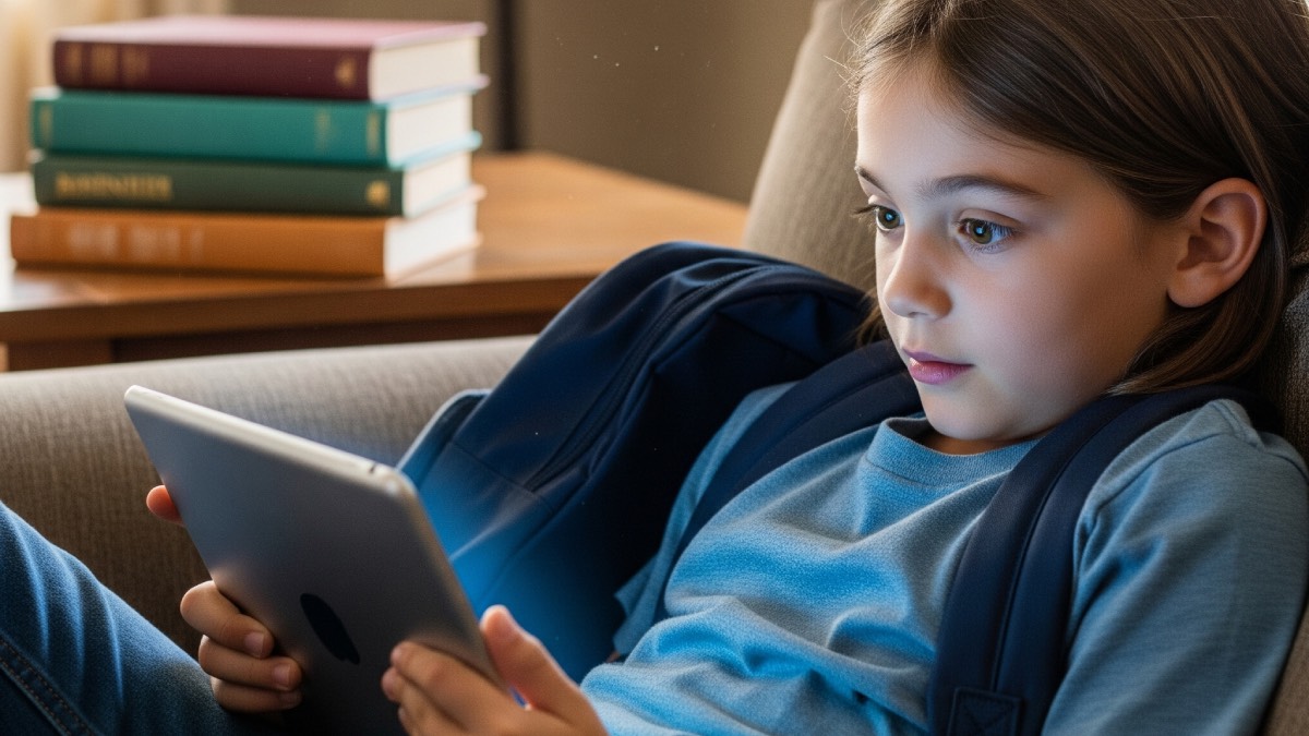 Schulkinder-Sehtest zu Schulbeginn: Kind vor Tablet - © Dadslife.at/Gemini